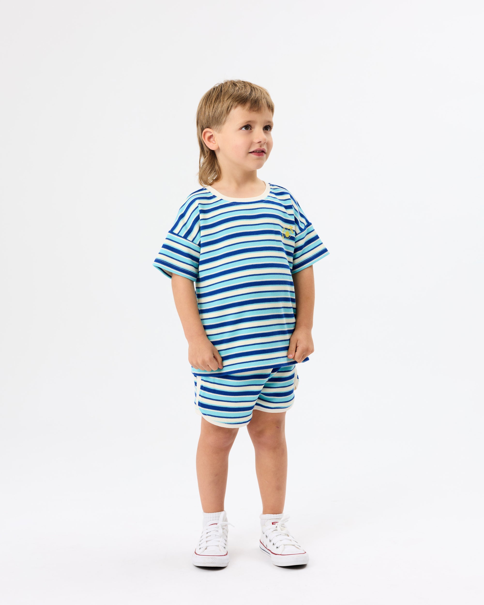 GOLDIE & ACE WAFFLE STRIPE T-SHIRT BLUE
