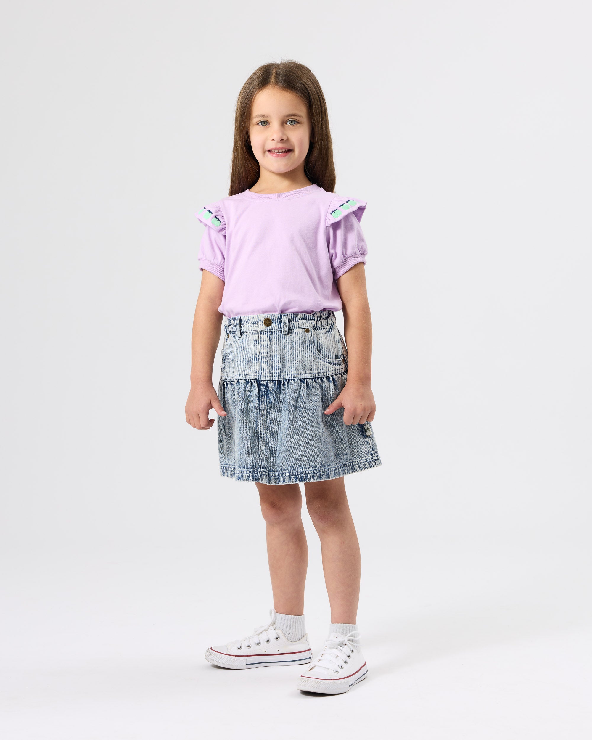 GOLDIE & ACE PINSTRIPE PEPLUM DENIM SKIRT