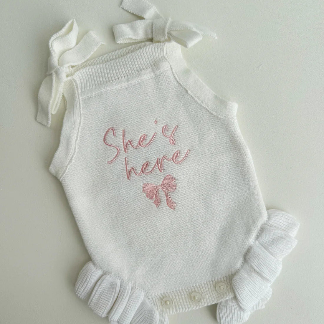 Petite + Co Shes Here Bow- Tie Frill Romper