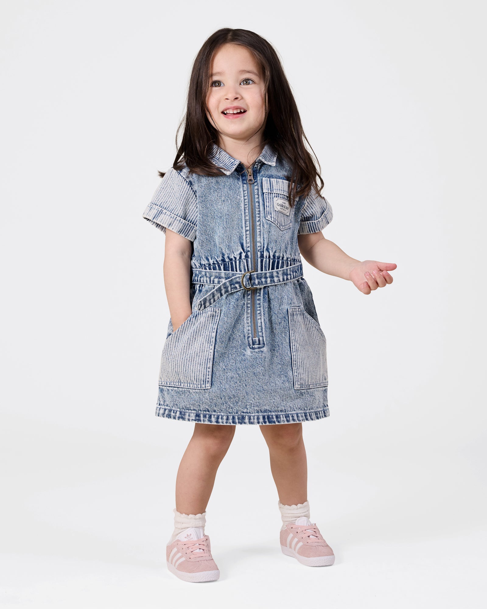 GOLDIE & ACE PIPER PINSTRIPE DENIM BELTED DRESS
