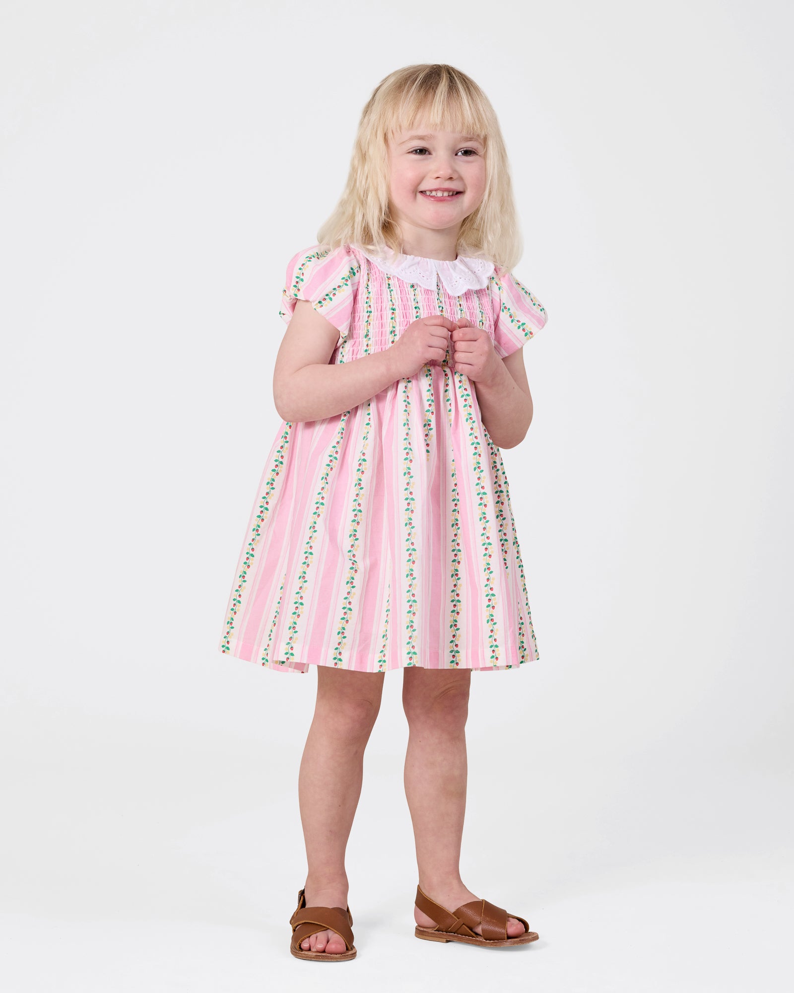 GOLDIE & ACE ANTIQUE STRIPE STRAWBERRY FLO SMOCKED DRESS