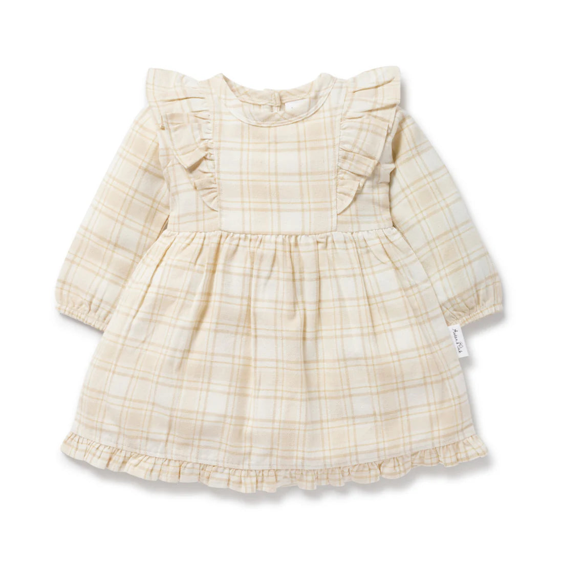 Aster & Oak BEIGE PLAID RUFFLE DRESS