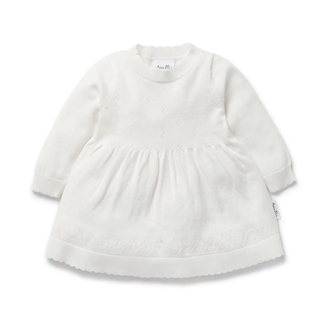 Aster & Oak IVORY POINTELLE KNIT DRESS