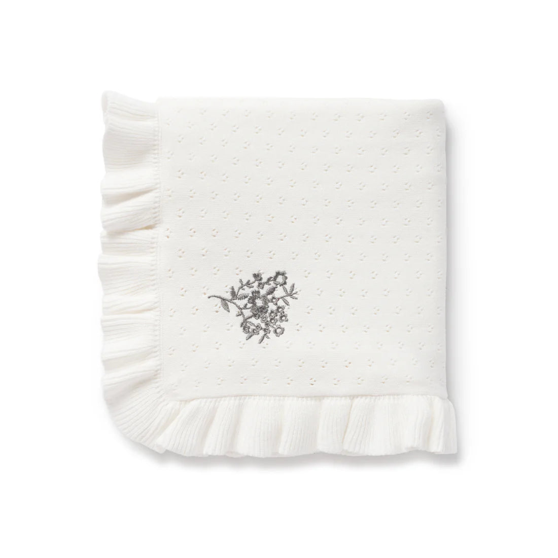 Aster & Oak IVORY RUFFLE KNIT BLANKET