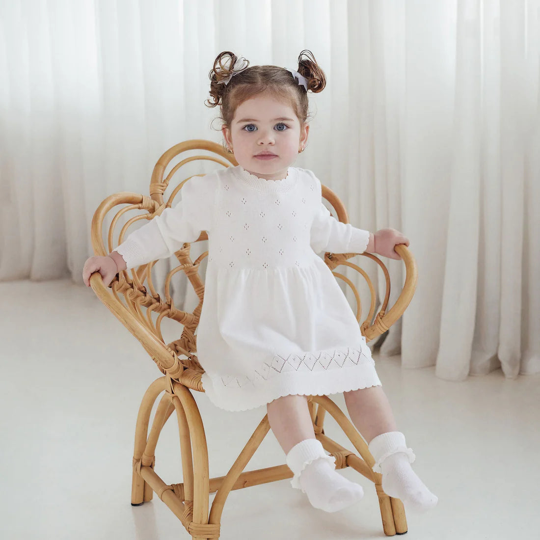 Aster & Oak IVORY POINTELLE KNIT DRESS