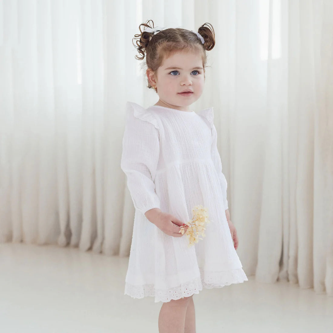 Aster & Oak WHITE MUSLIN FLUTTER DRESS