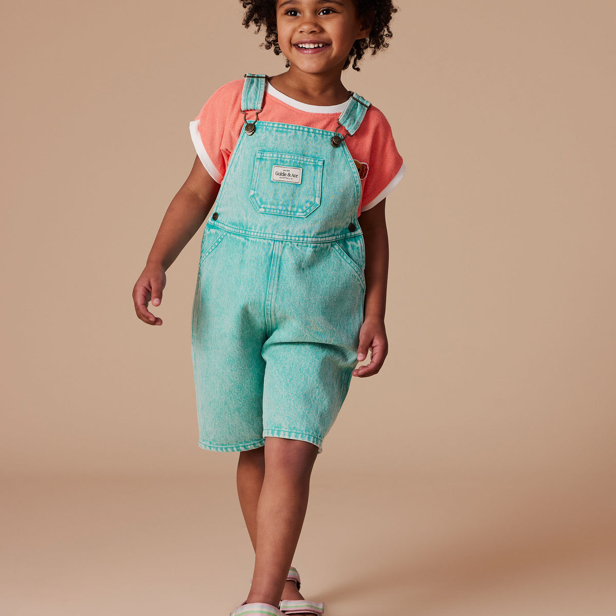 Goldie & Ace - BURTON VINTAGE WASHED DENIM OVERALLS TURQUOISE