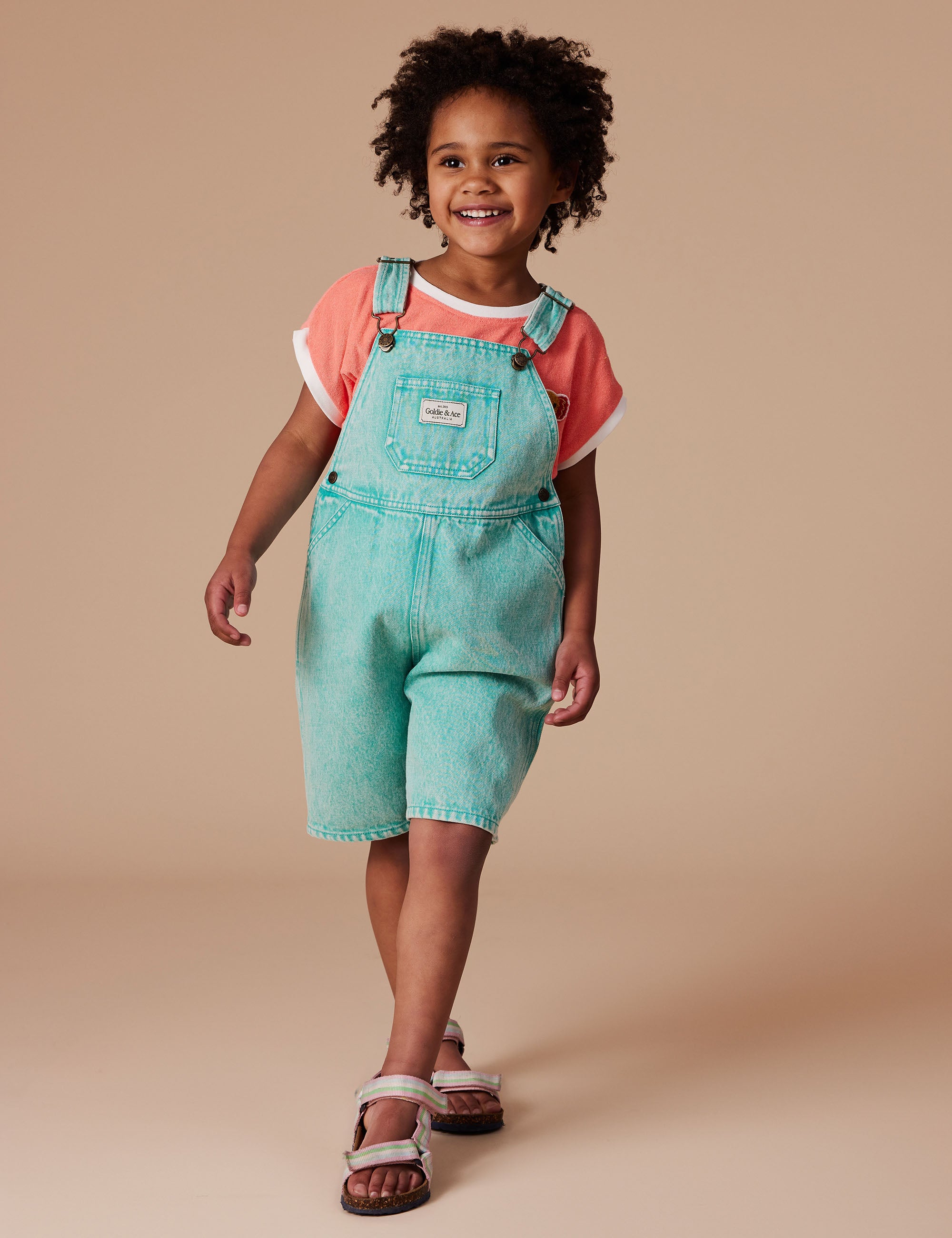 Goldie & Ace - BURTON VINTAGE WASHED DENIM OVERALLS TURQUOISE