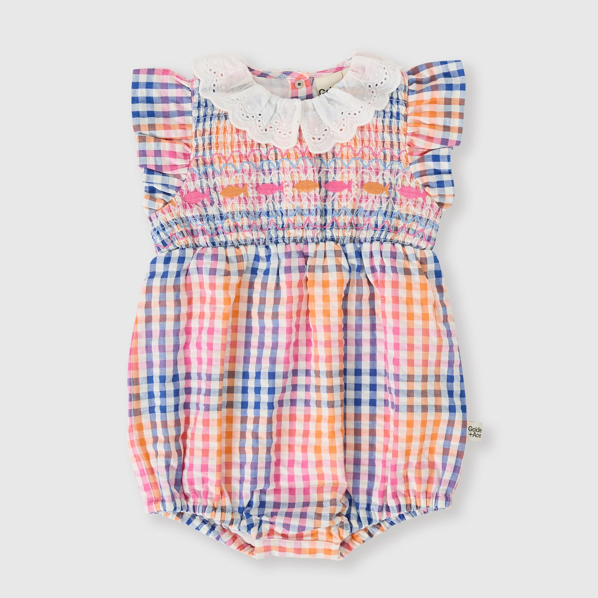Goldie & Ace Rainbow Gingham Lani Smocked Romper