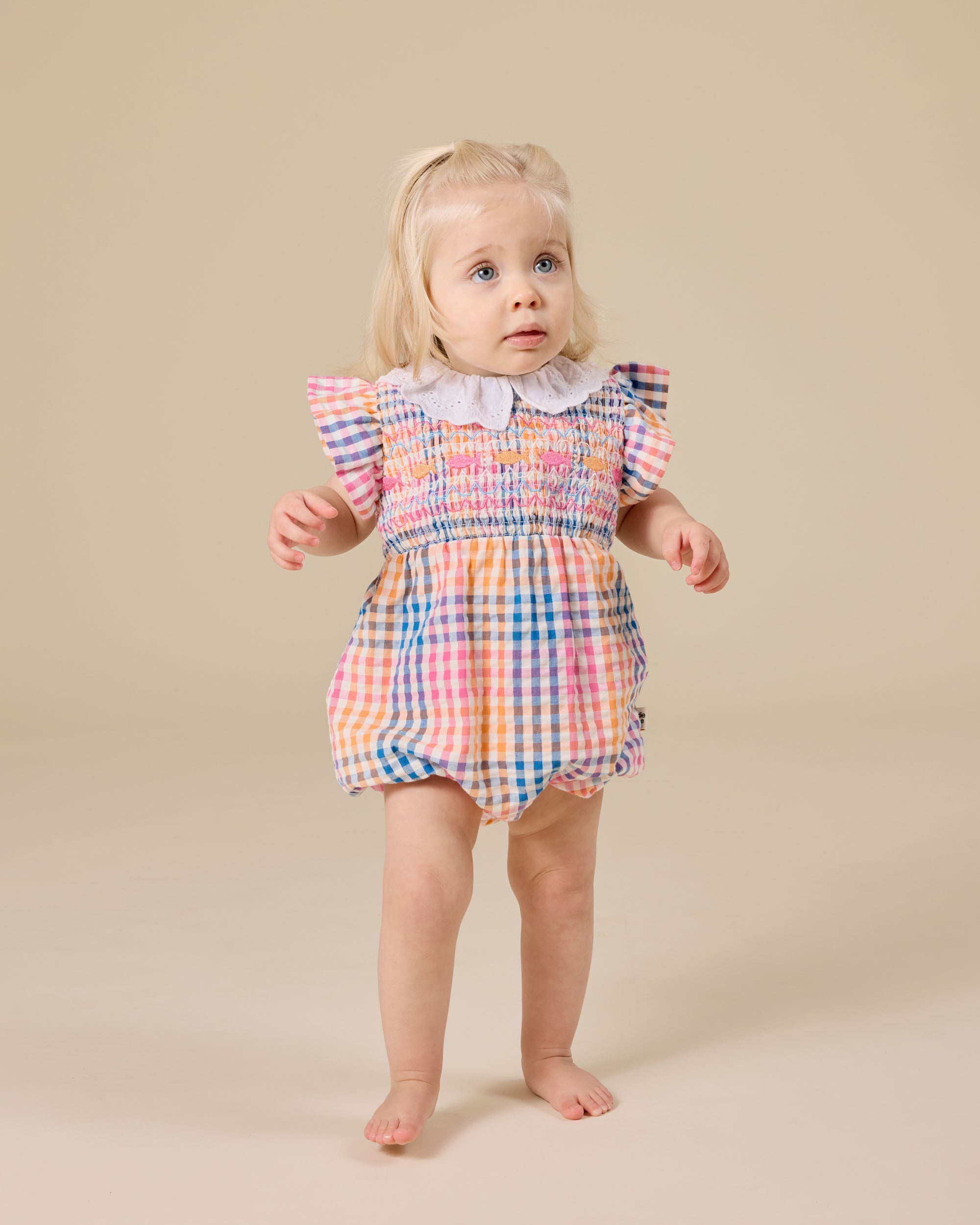 Goldie & Ace Rainbow Gingham Lani Smocked Romper