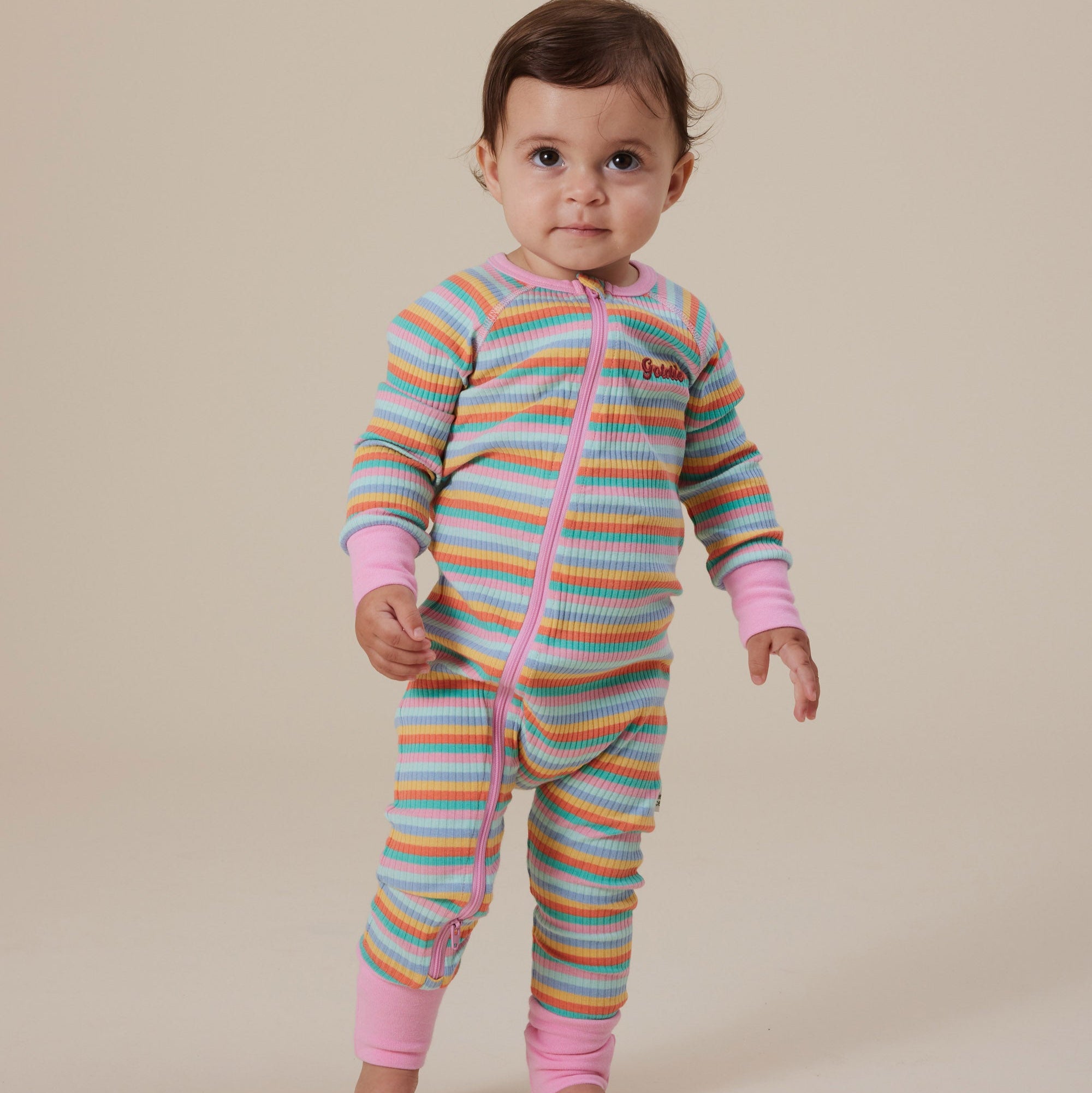 Goldie & Ace Candy Stripe Rib Zipsuit