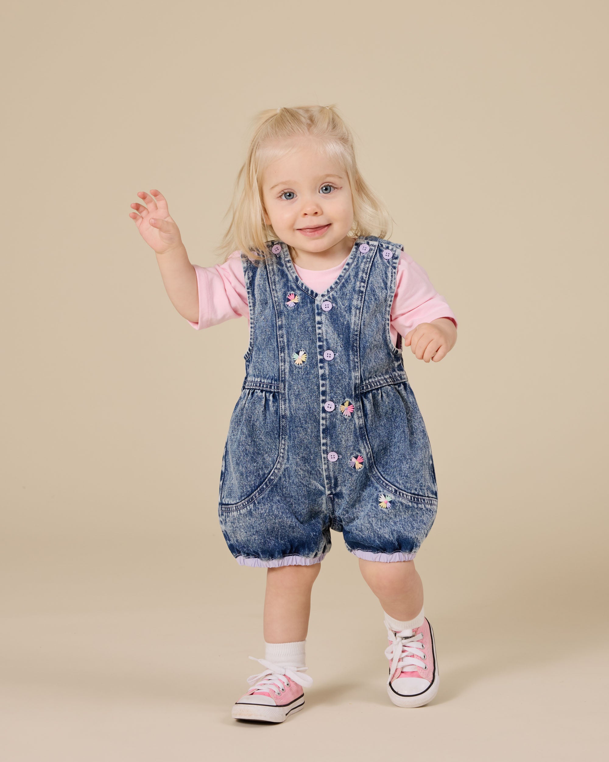 Goldie & Ace Nina Pastel Petals Denim Romper