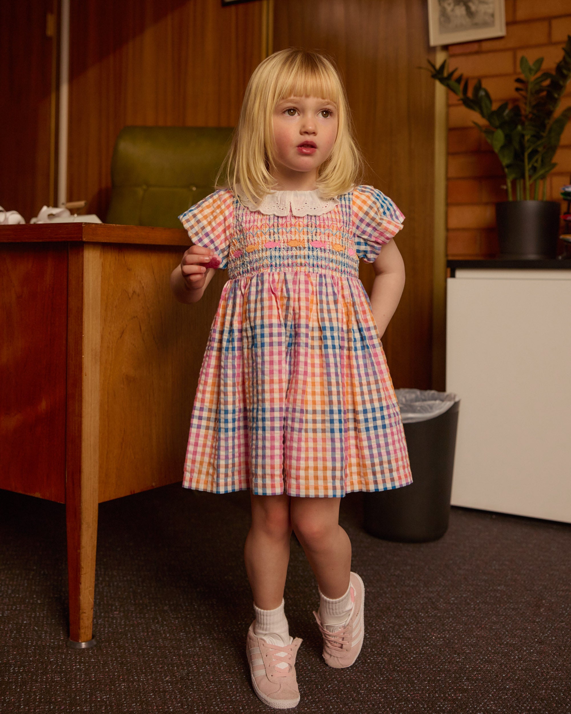 Goldie & Ace Rainbow Gingham Flo Smocked Dress