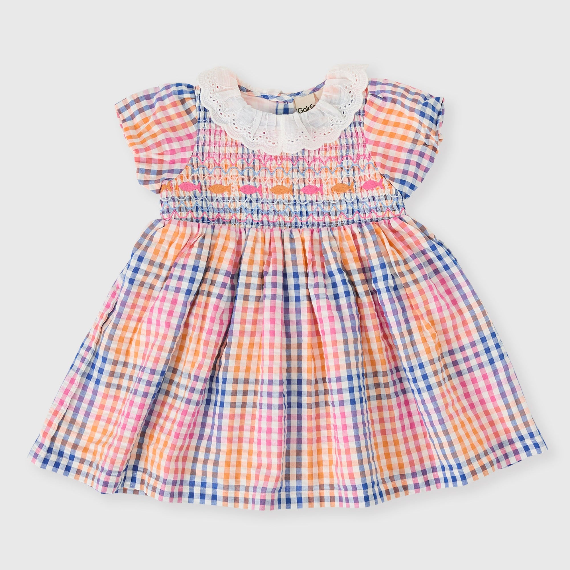 Goldie & Ace Rainbow Gingham Flo Smocked Dress