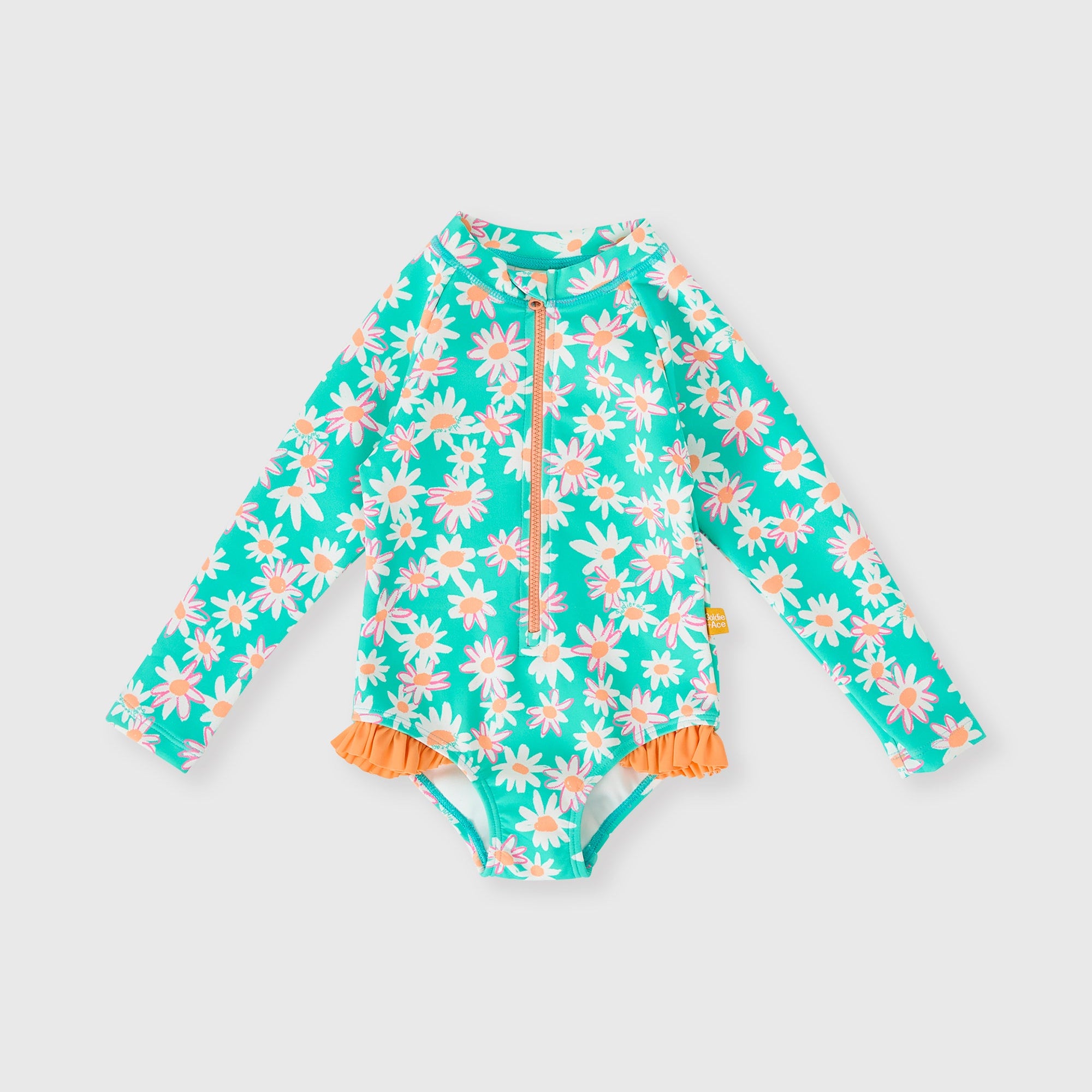Goldie & Ace Daisy Patch Frill Long Sleeve Swimsuit