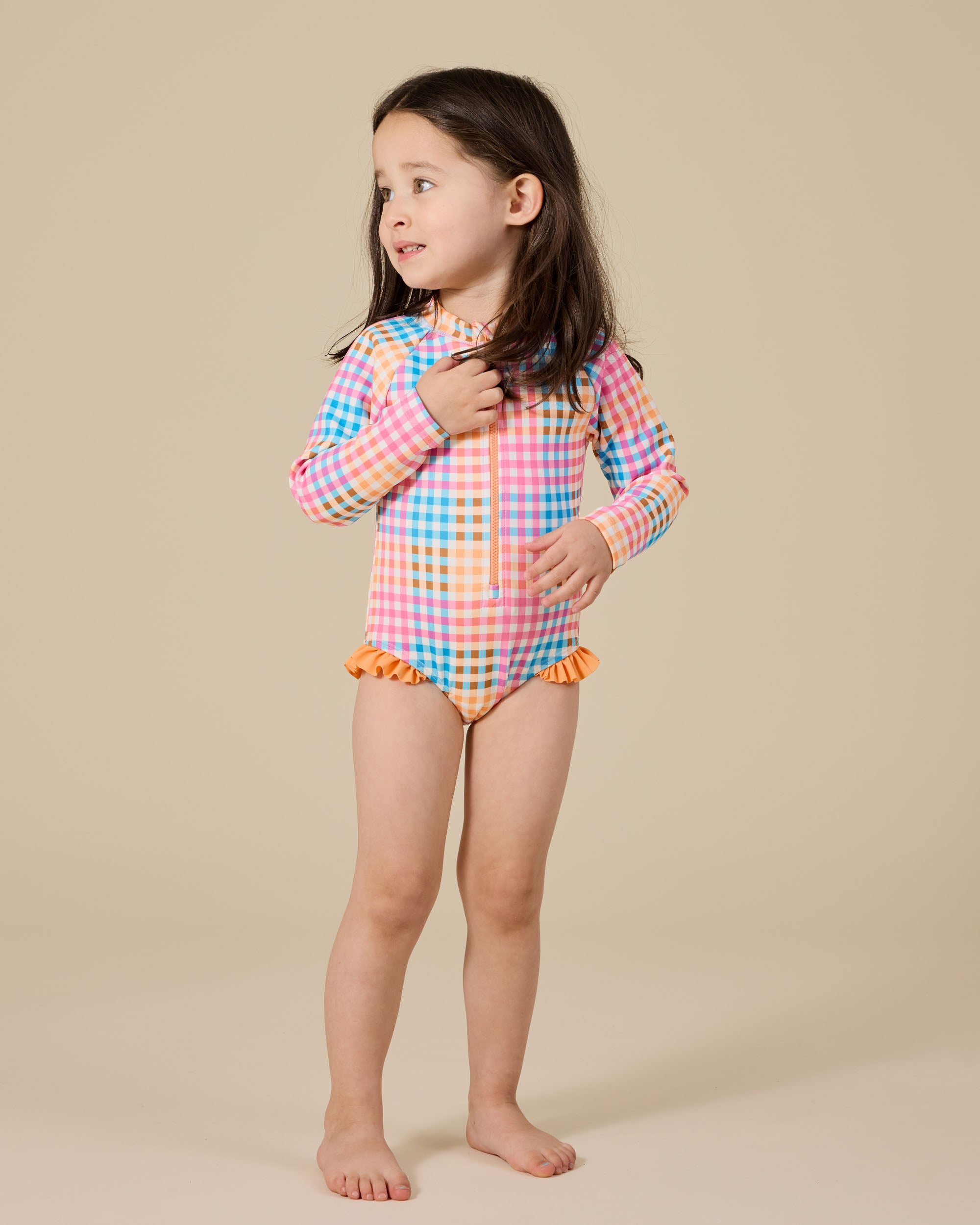 Goldie & Ace Rainbow Gingham Long sleeve Swimsuit
