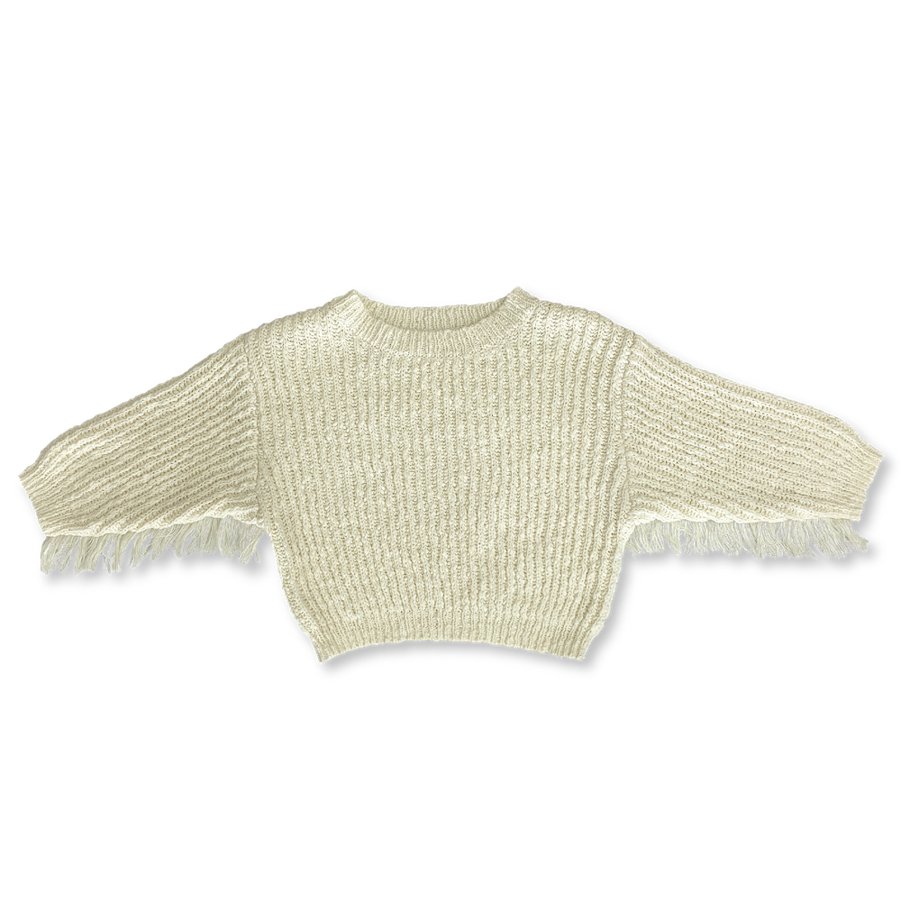 Grown Slub Yarn Fringe Pull Over - Milk