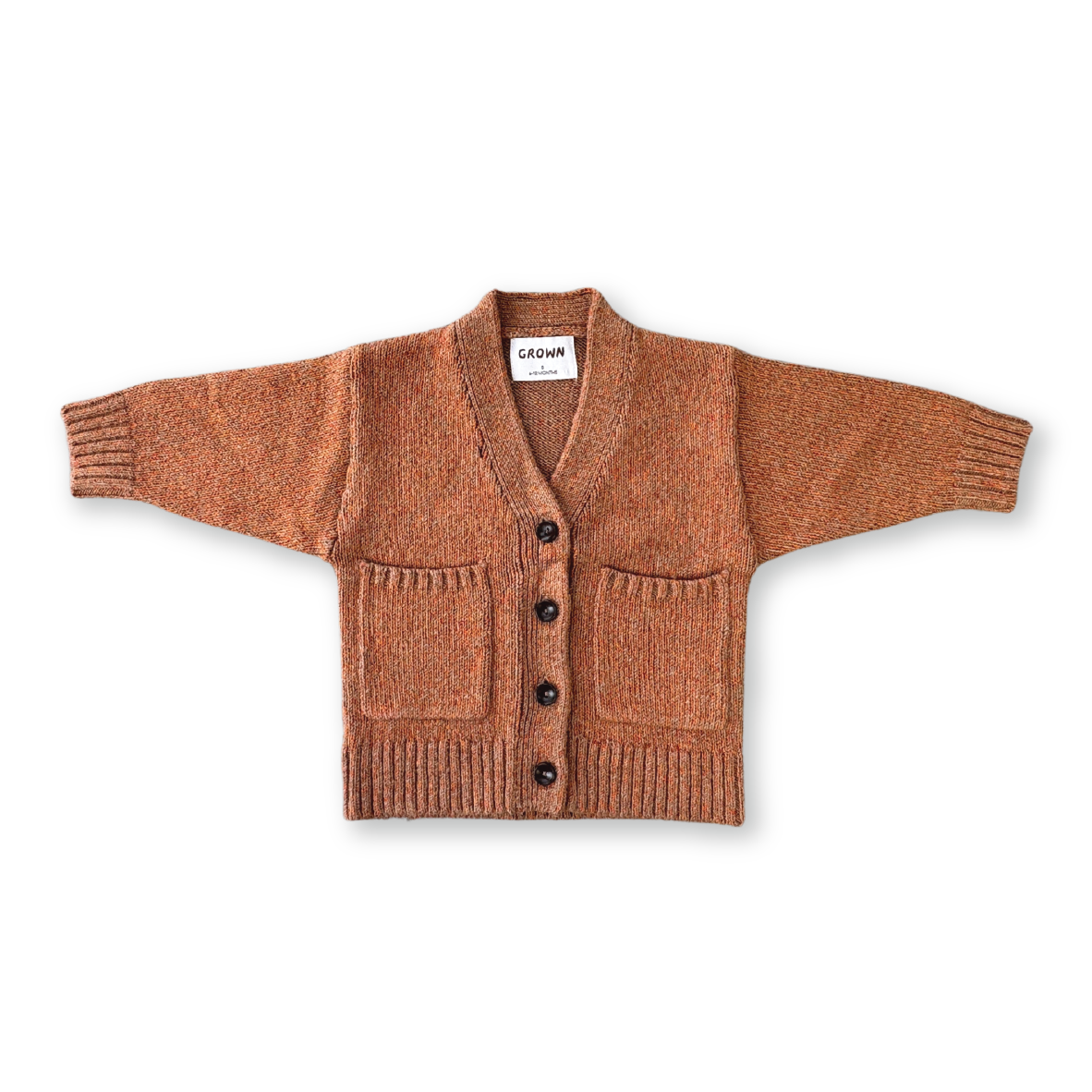 Grown Fleck Yarn Pocket Cardigan - Tawny