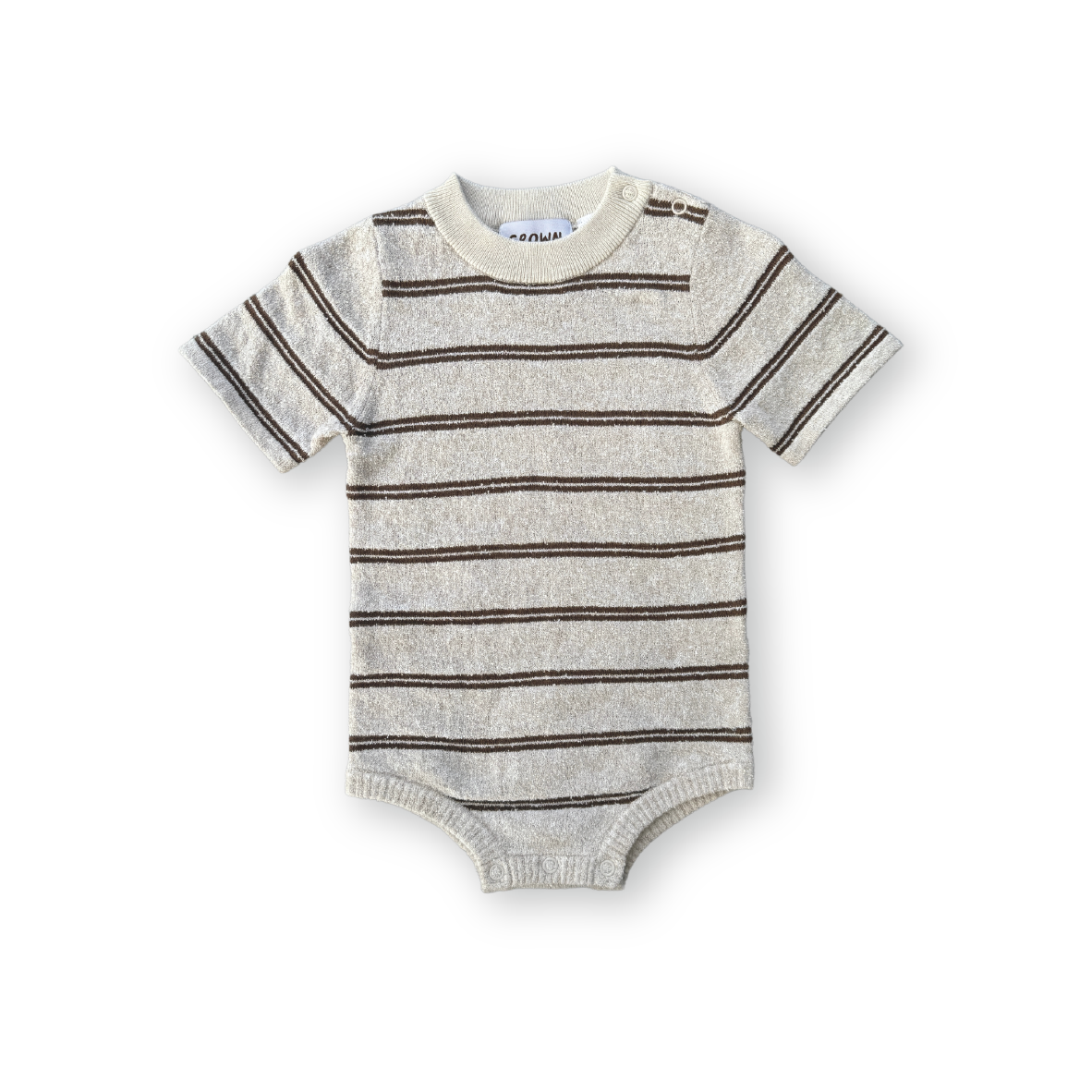 Grown Knitted Terry Striped Bodysuit - Dune/Cafe