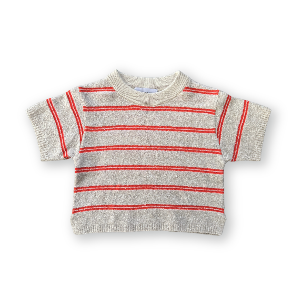 Grown Knitted Terry Striped Tee - Dune/Rosso