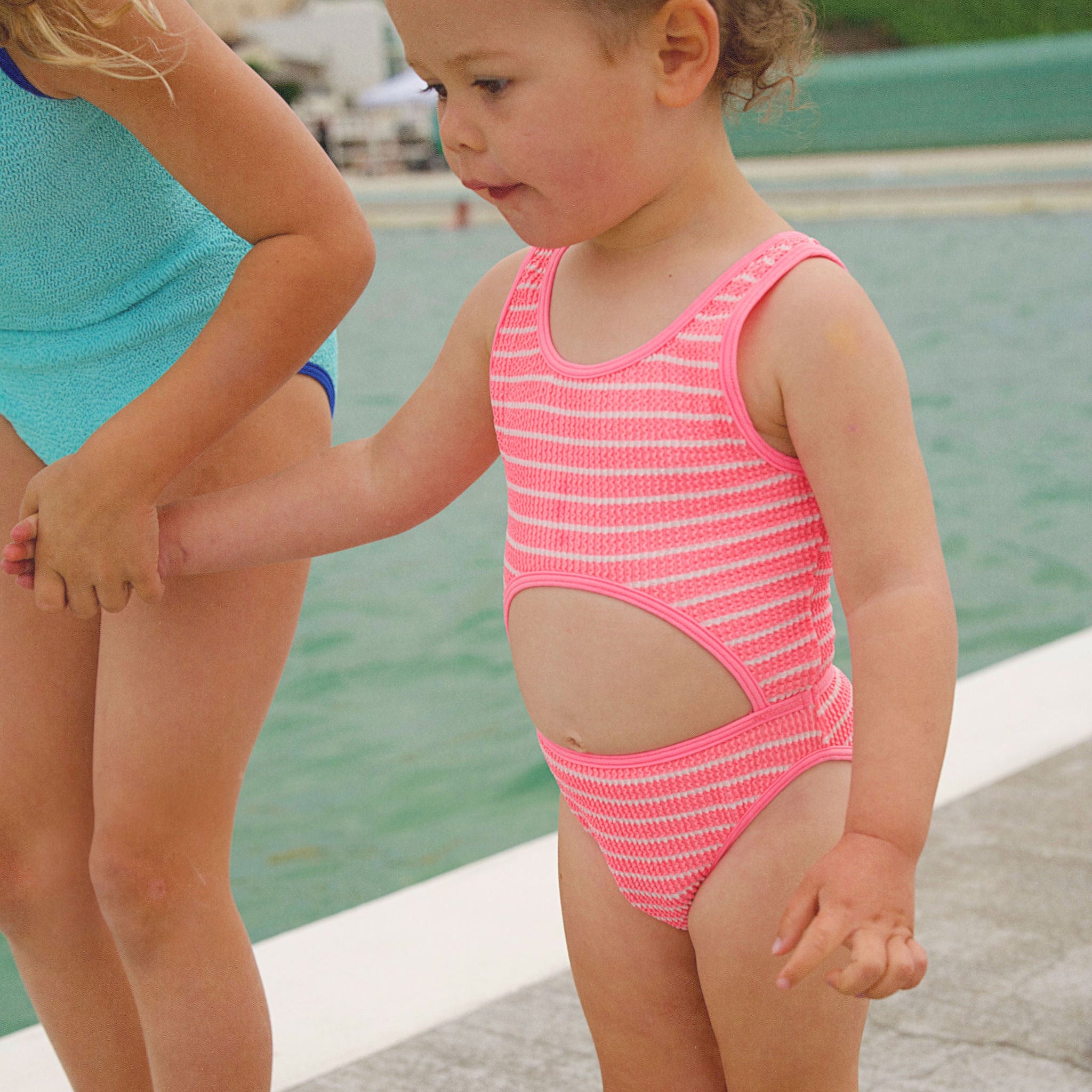 Golden Child Crinkle Cut Out One Piece Swimsuit - Fluro Pink Stripe