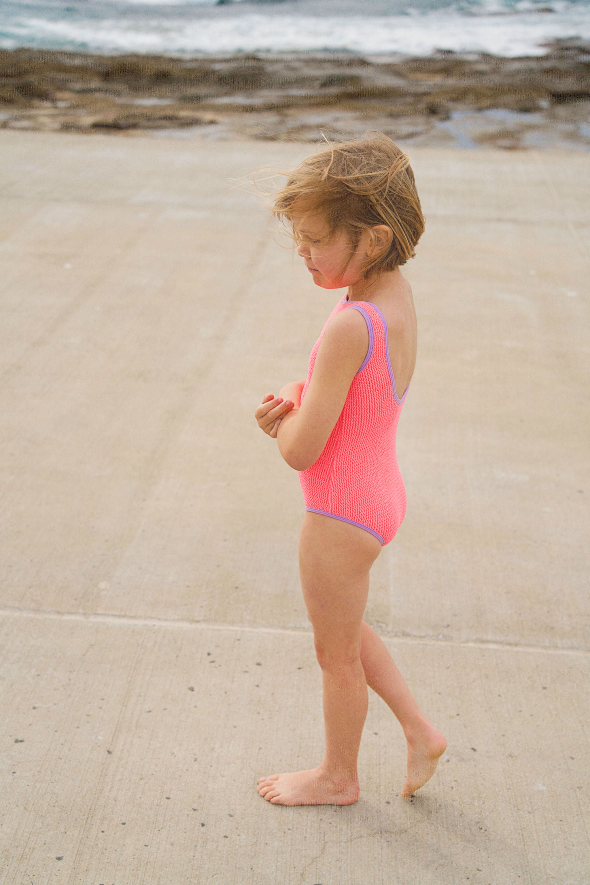 Golden Child Fluro Crinkle One piece Swimsuit - Pink & Lilac