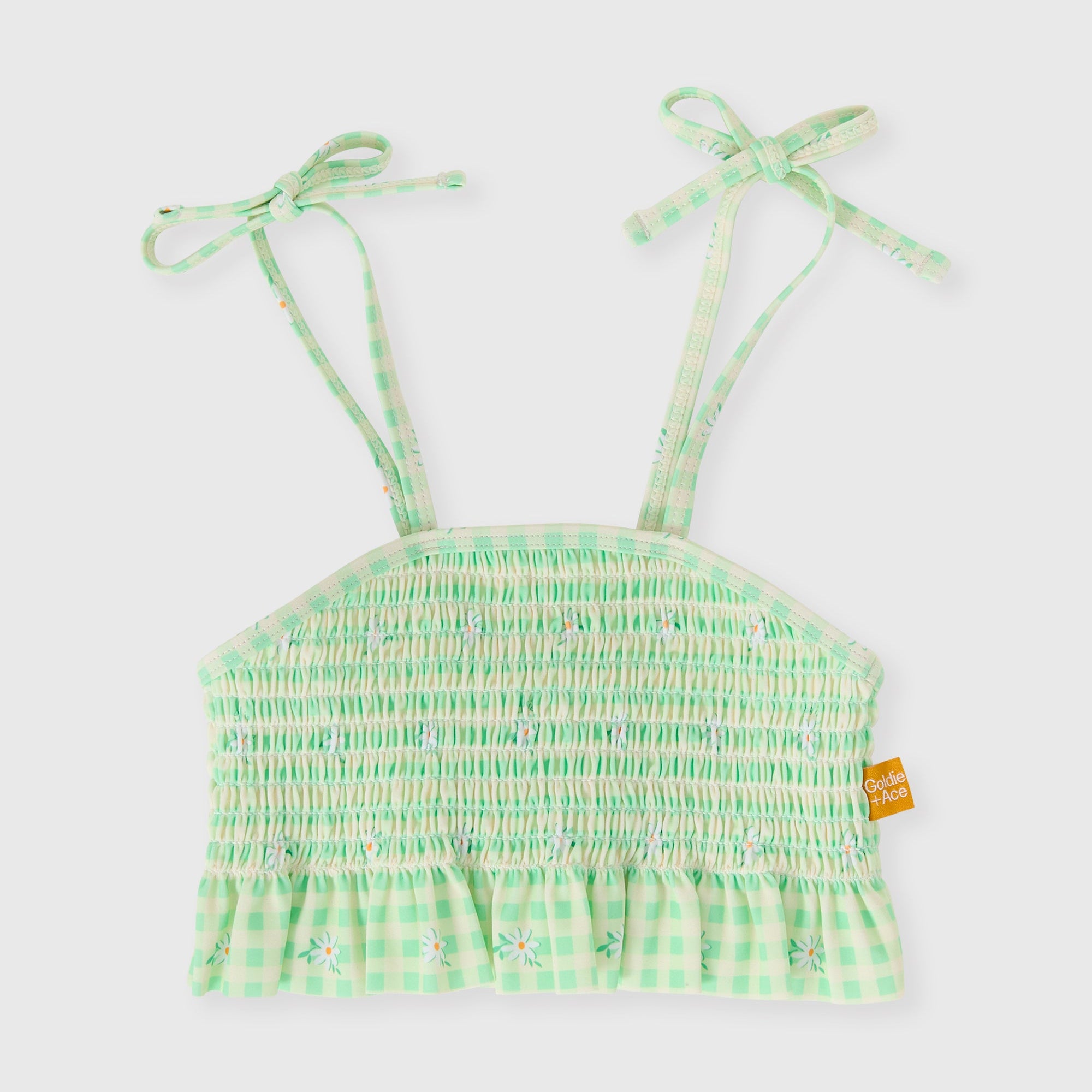 Goldie & Ace Gingham Daisy Shirred Bikini Top