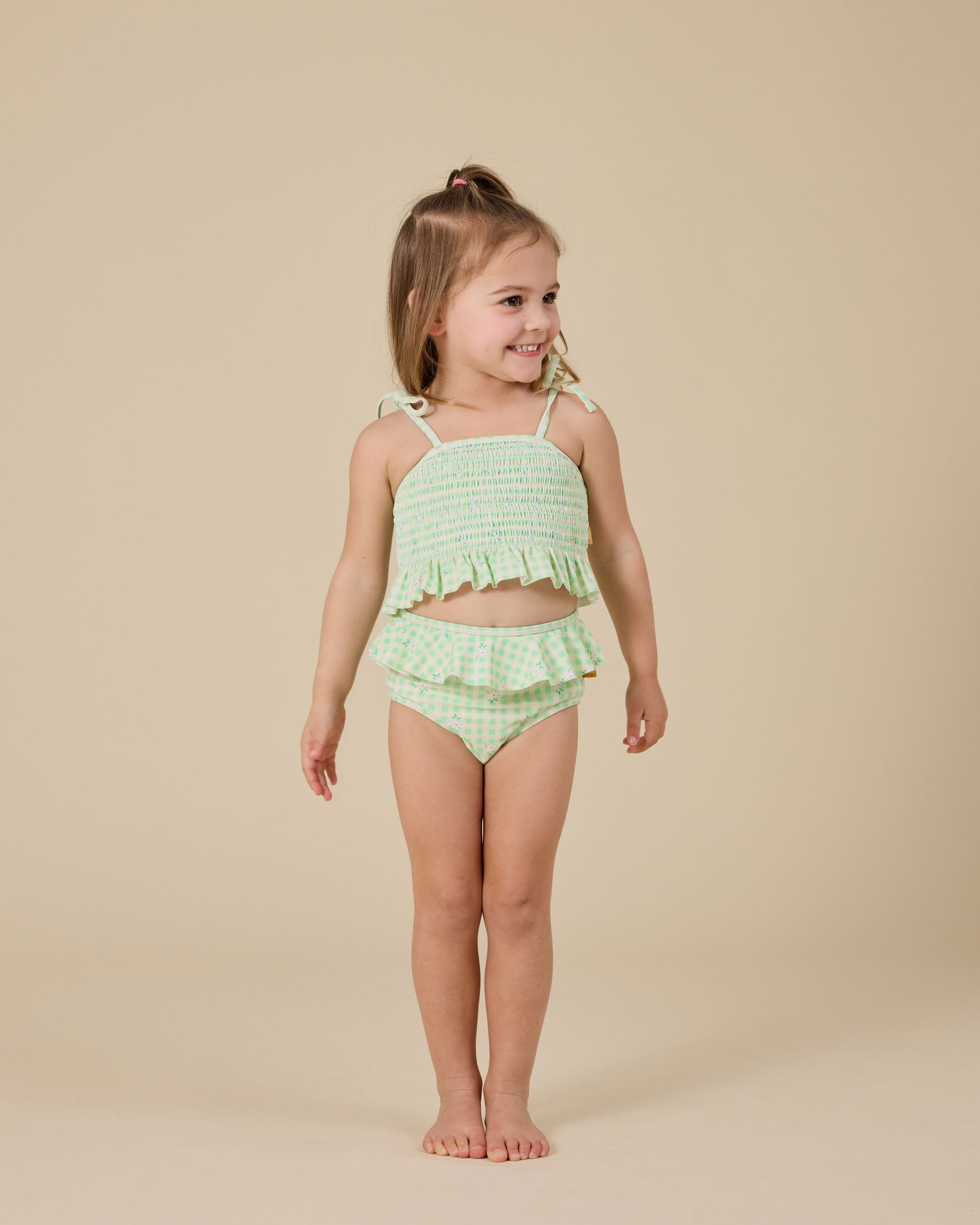 Goldie & Ace Gingham Daisy Shirred Bikini Top