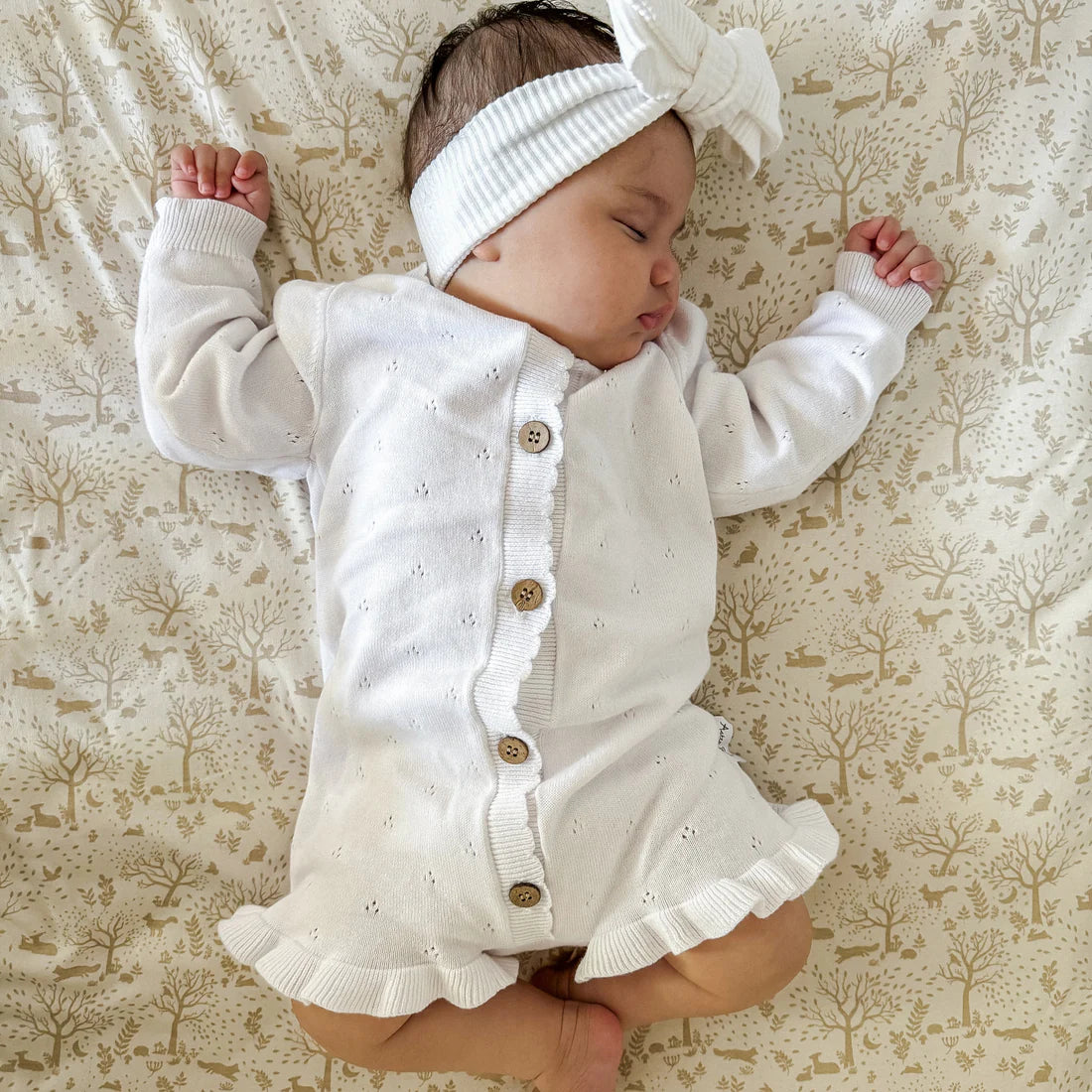 Aster & Oak WHITE KNIT RUFFLE ROMPER