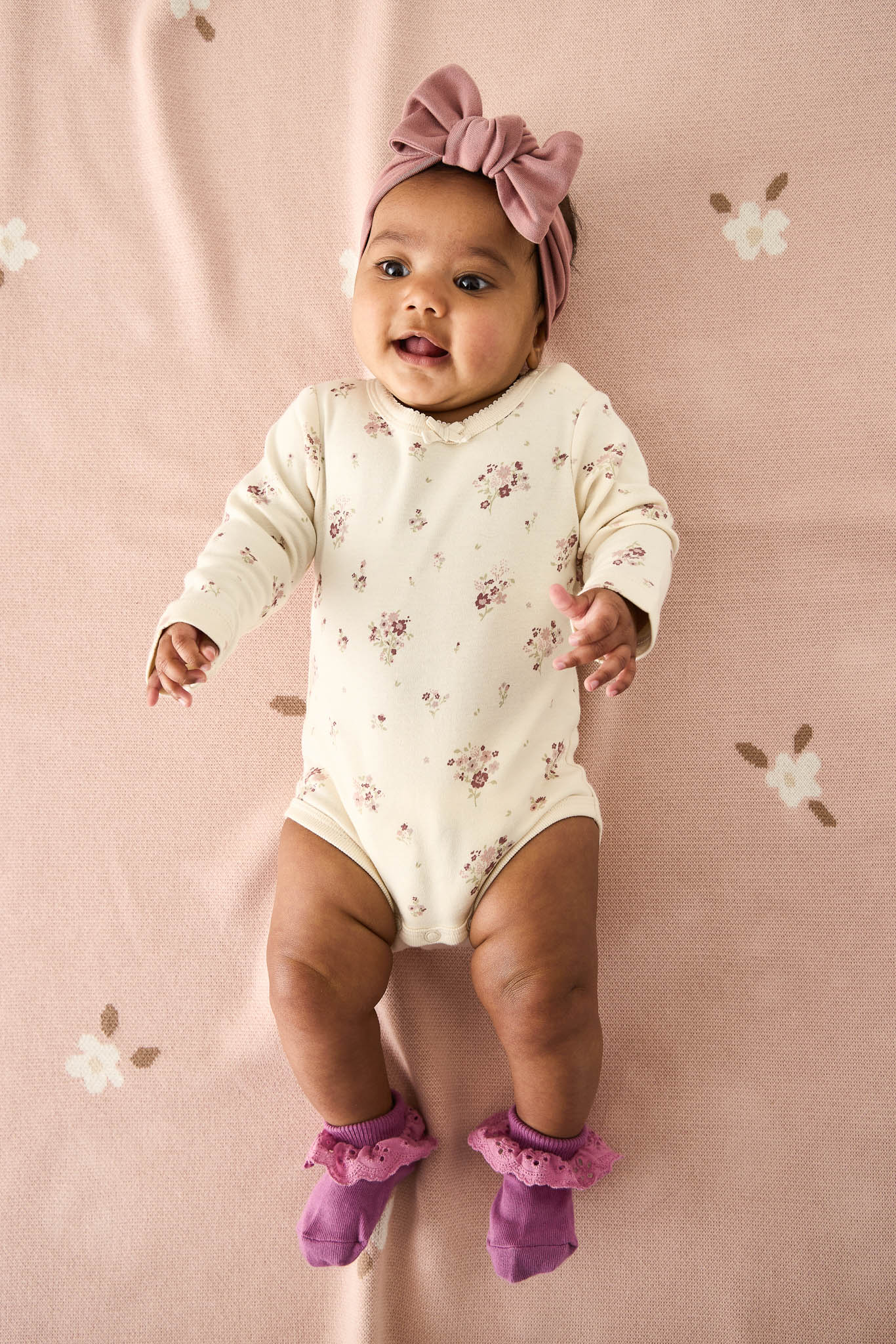 Jamie Kay Organic Cotton Long Sleeve Bodysuit - Lauren Floral Tofu