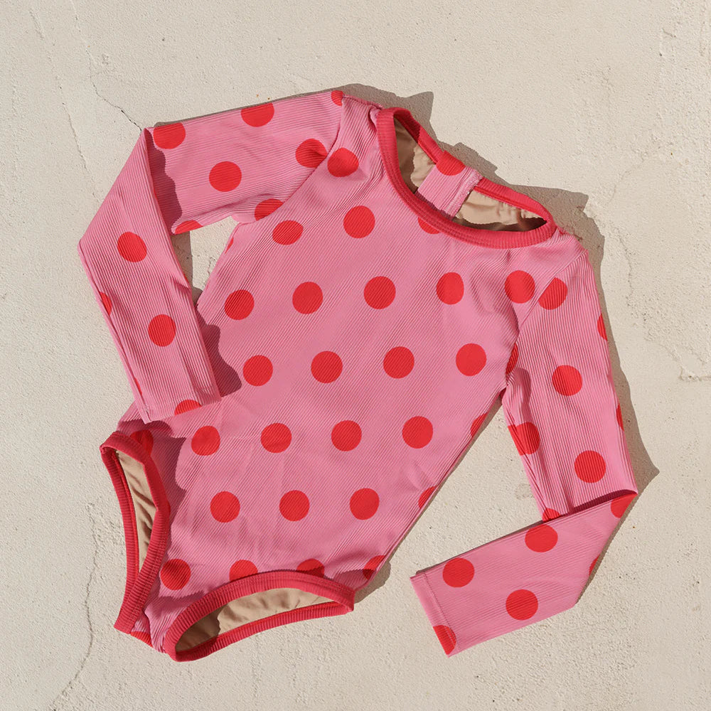 Small Swim Club Long Sleeve Polka One Piece