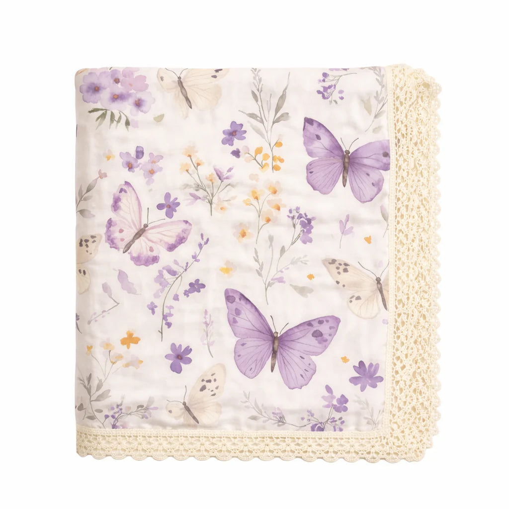 Confetti Kidz Lilac Butterflies Muslin Blanket