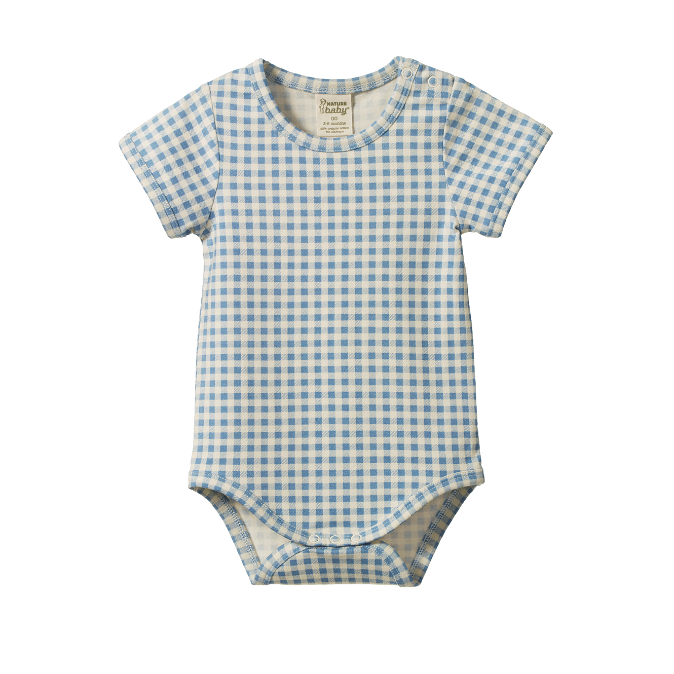 Nature Baby Stretch Jersey S/S Bodysuit- Blue Gingham