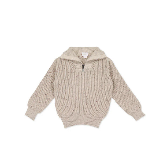 Jamie Kay Nicholas Half Zip Jumper - Oatmeal Little Fawn Elk Fleck