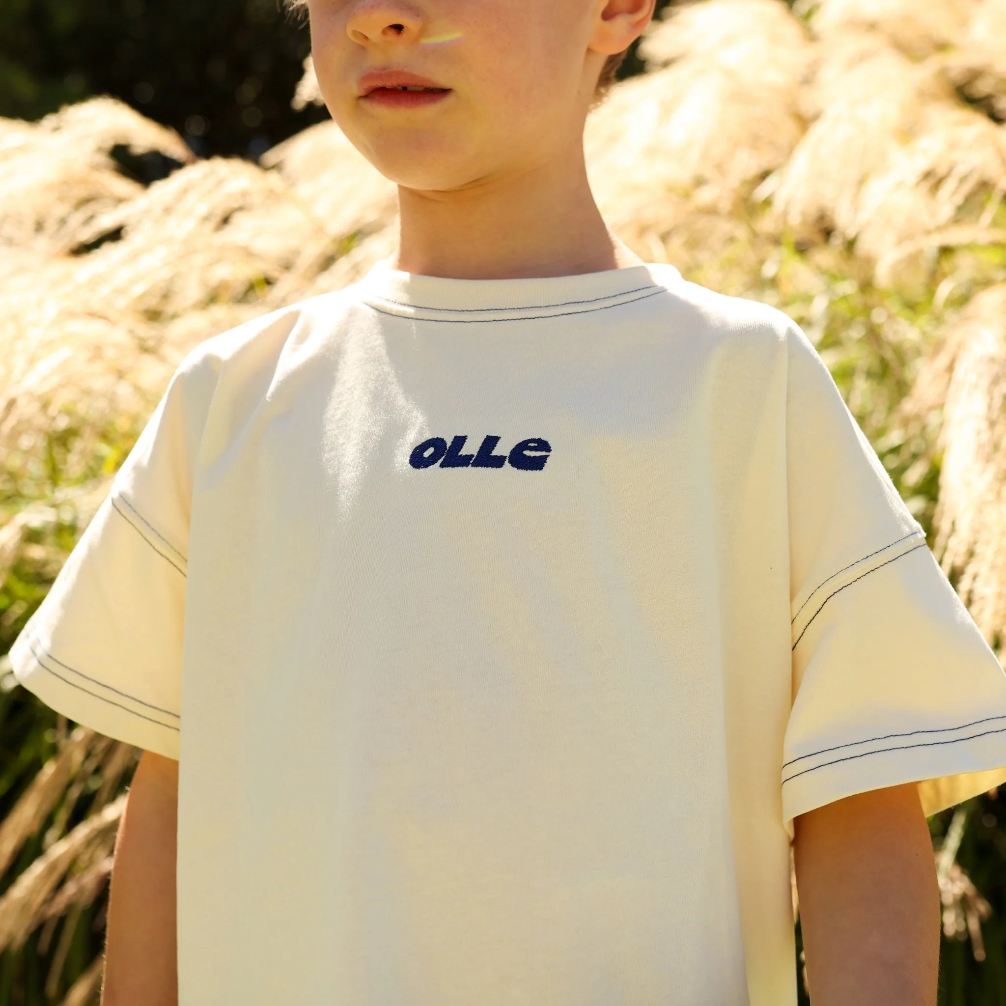 Olle Contrast Stitch Tee- Ecru