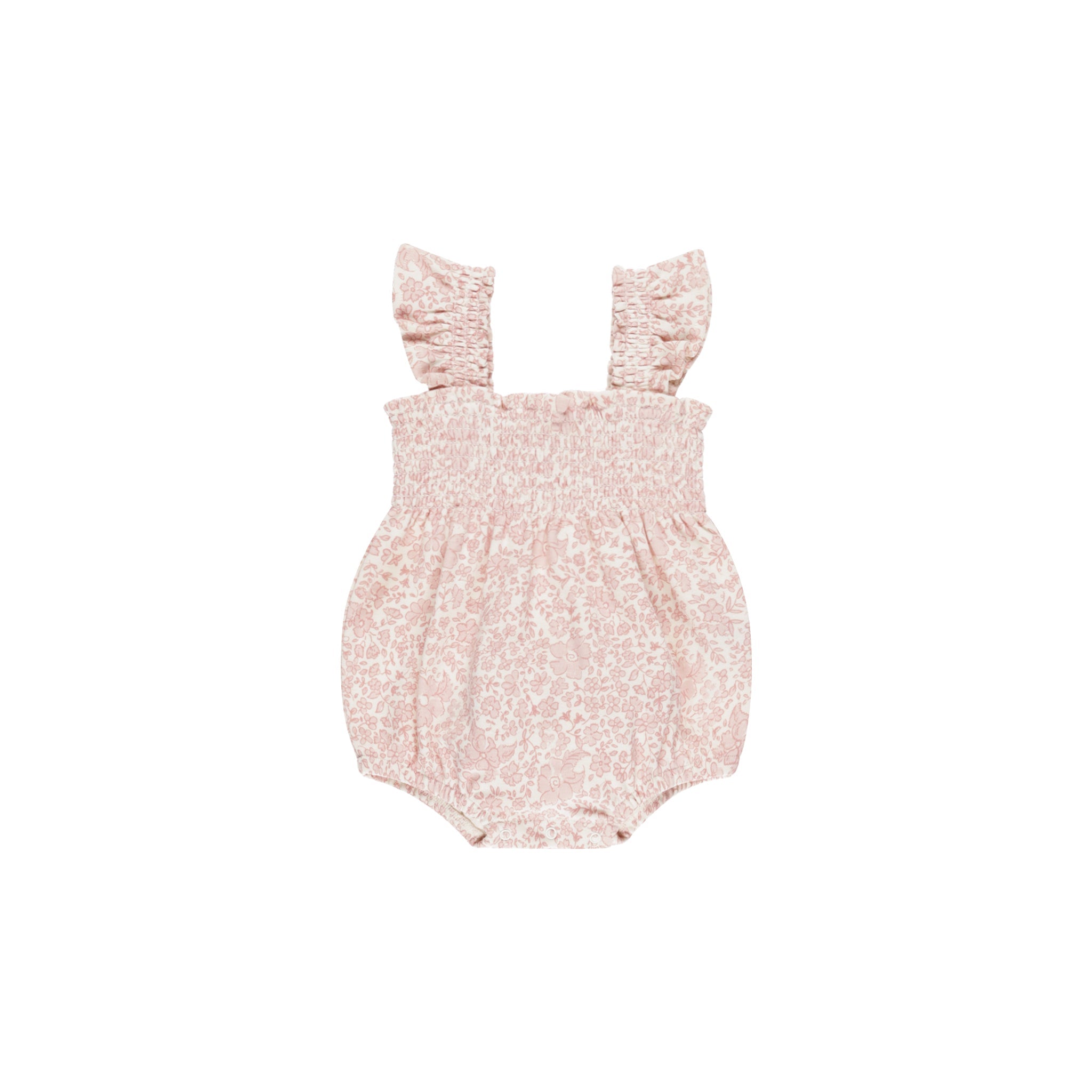 Quincy Mae Smocked Ruffle Sleeve Romper -Pink Blossom