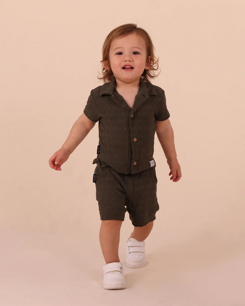 Tiny Tribe Collared Button Shirt- Olive