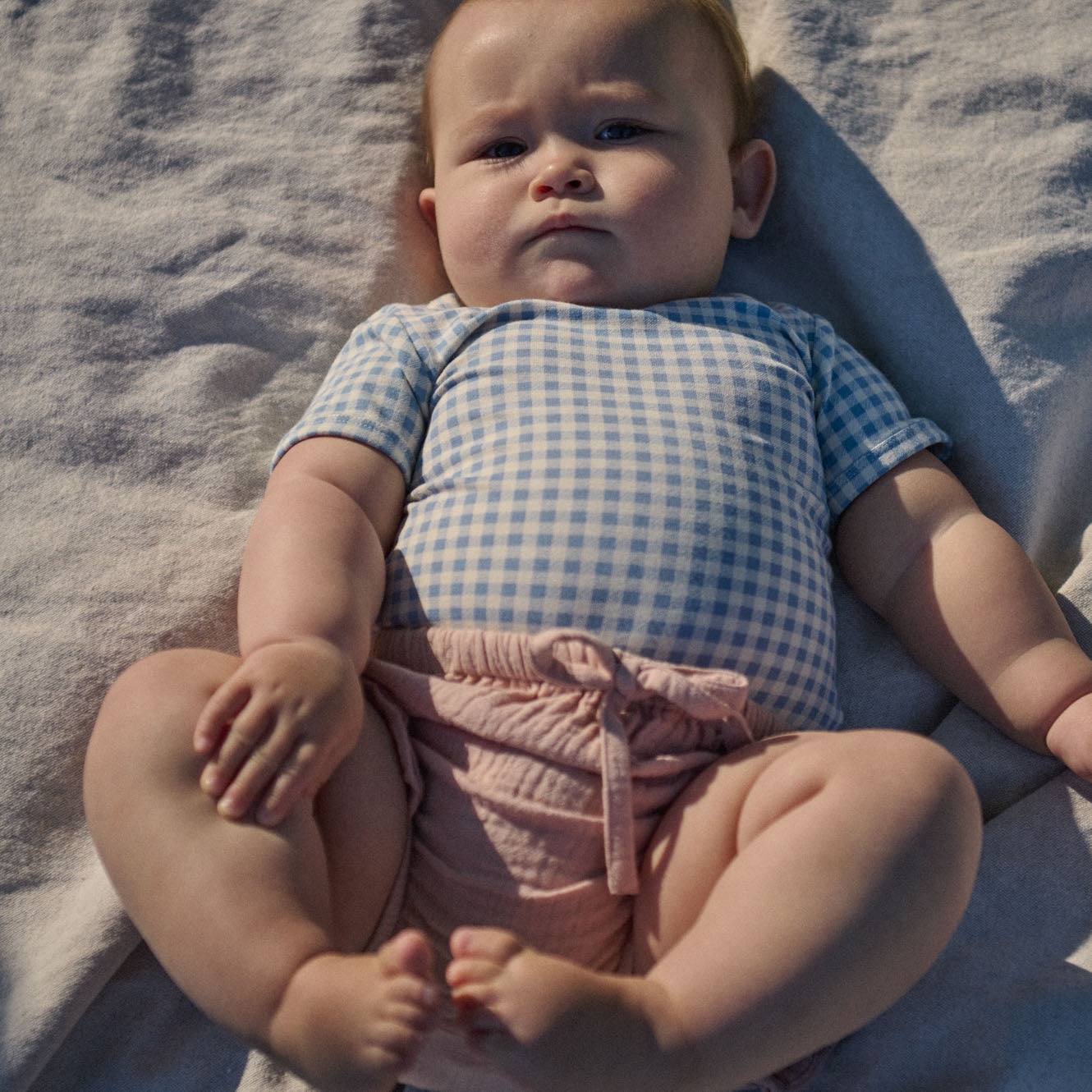 Nature Baby Stretch Jersey S/S Bodysuit- Blue Gingham