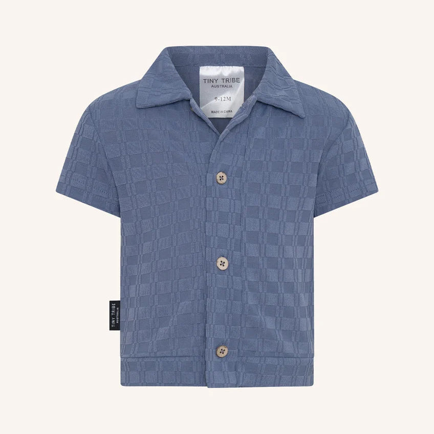 Tiny Tribe Collared Button Shirt- Slate Blue
