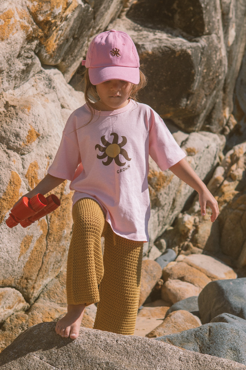 Grown Organic Open Knit Pants - Mustard