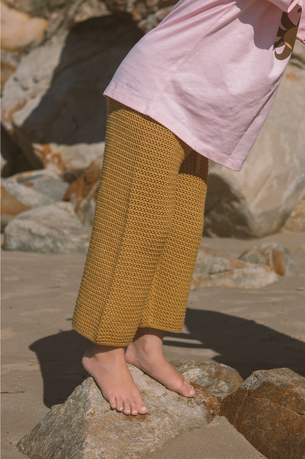 Grown Organic Open Knit Pants - Mustard