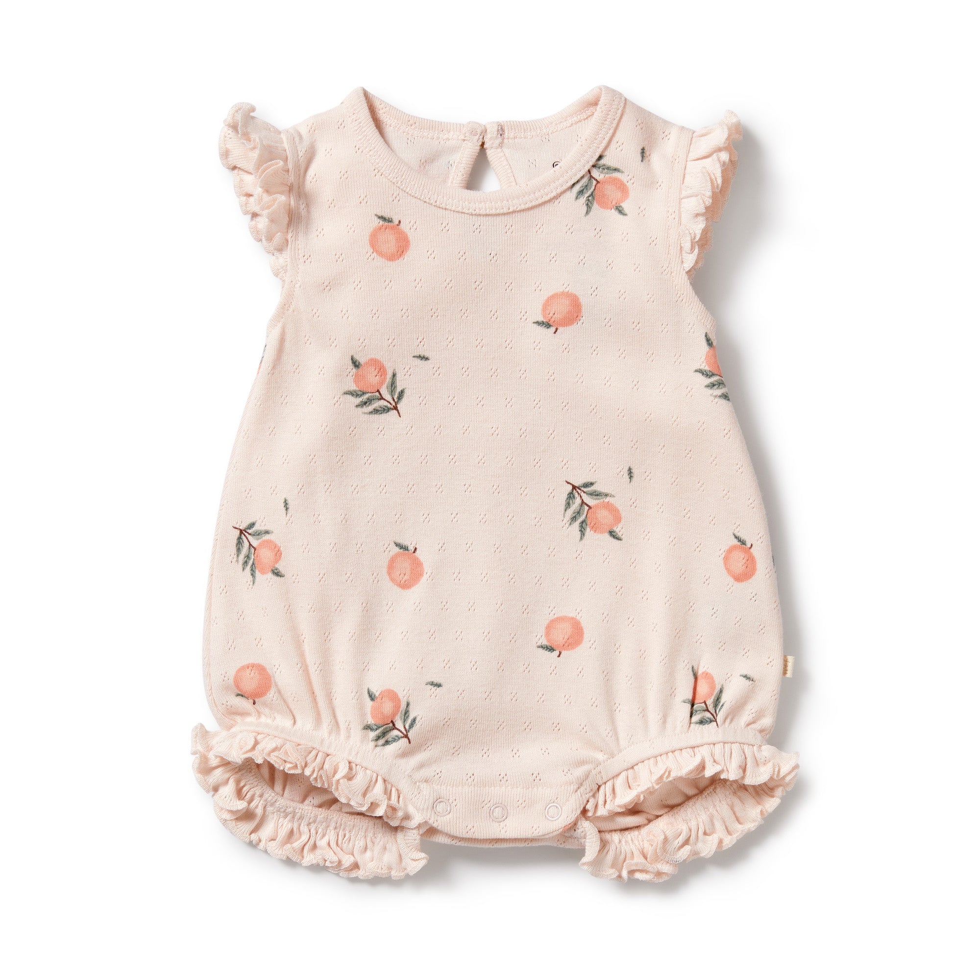 Wilson & Frenchy Peaches Organic Pointelle Ruffle Growsuit