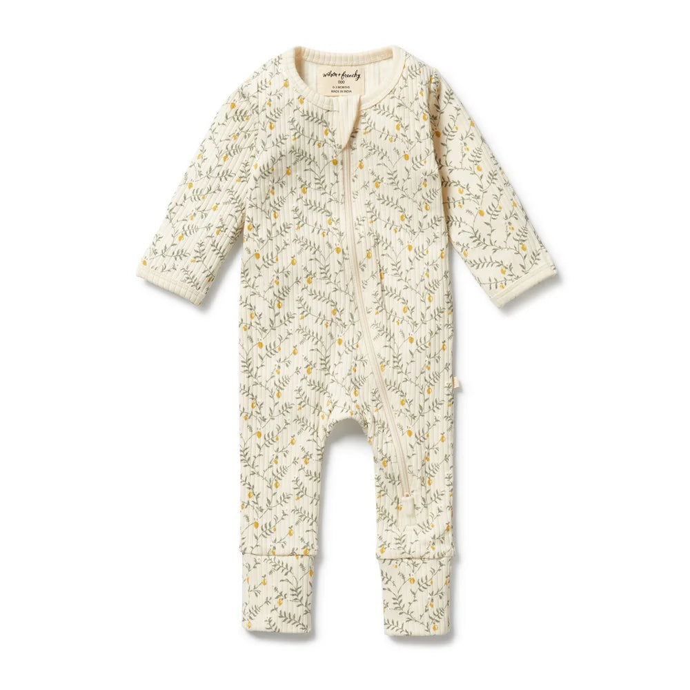 Wilson & Frenchy Lemon Leaf Organic Zipsuit with Feet
