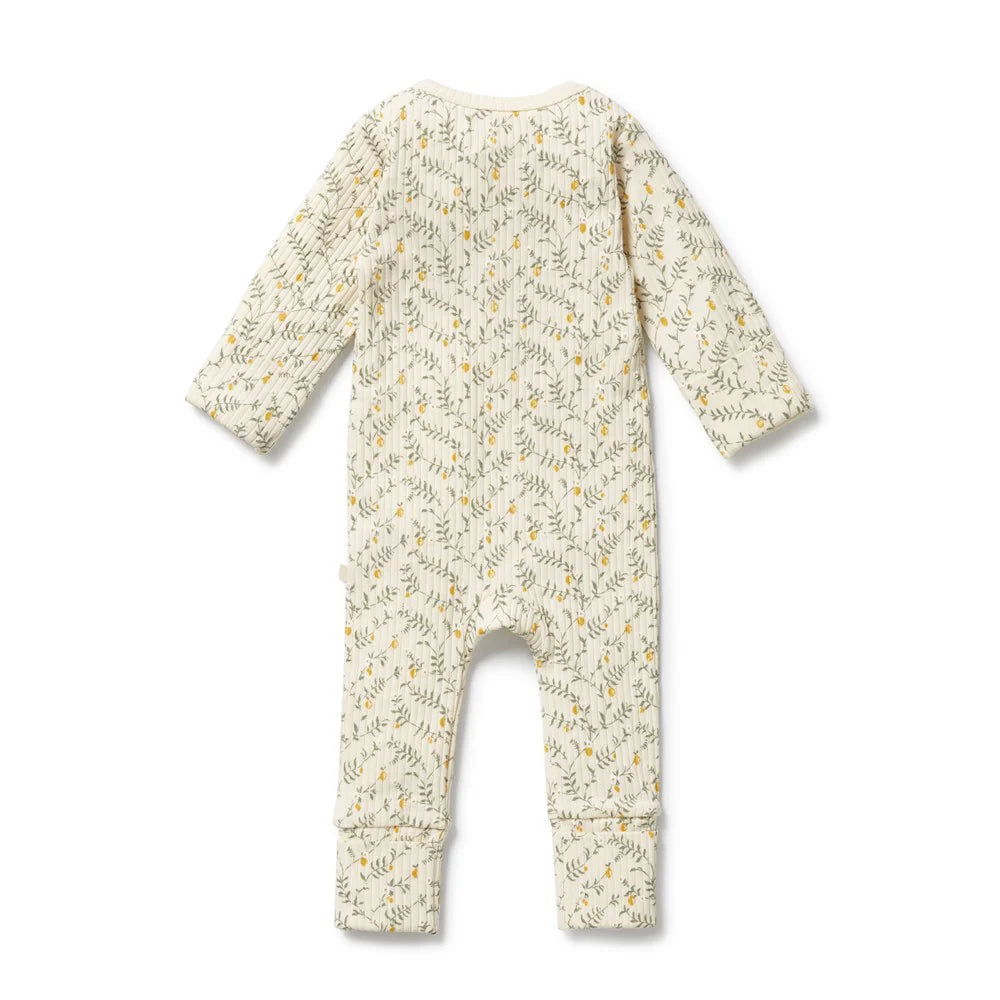 Wilson & Frenchy Lemon Leaf Organic Zipsuit with Feet