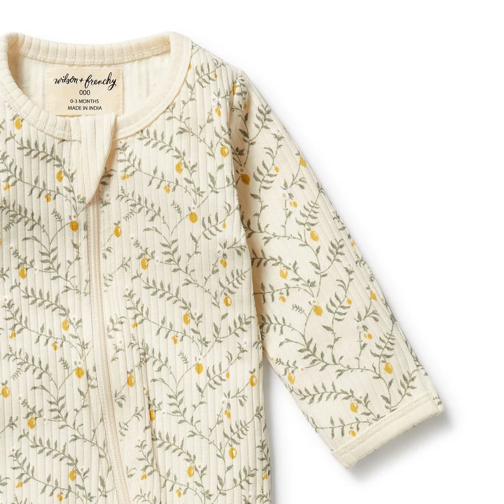 Wilson & Frenchy Lemon Leaf Organic Zipsuit with Feet