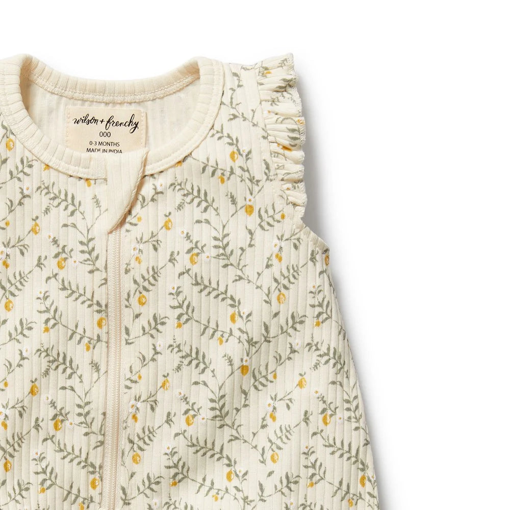 Wilson & Frenchy Lemon Leaf Organic Ruffle Zipsuit