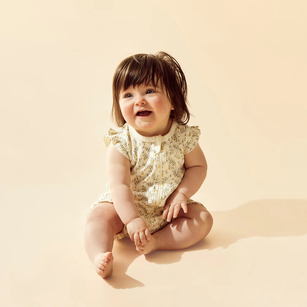 Wilson & Frenchy Lemon Leaf Organic Ruffle Zipsuit