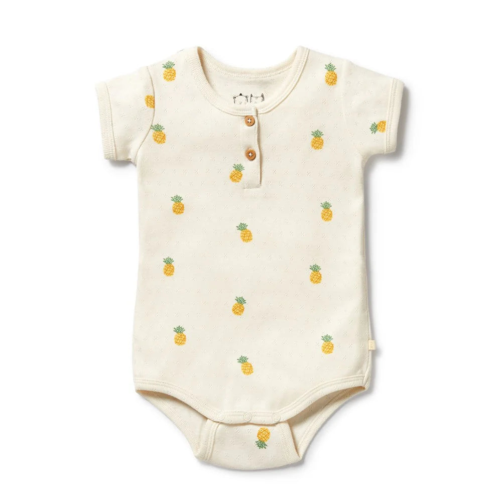 Wilson & Frenchy Piney Pals Organic Pointelle Henley Bodysuit