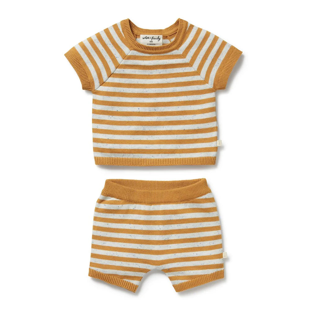 Wilson & Frenchy Golden Wave Stripe Organic Knitted Setm