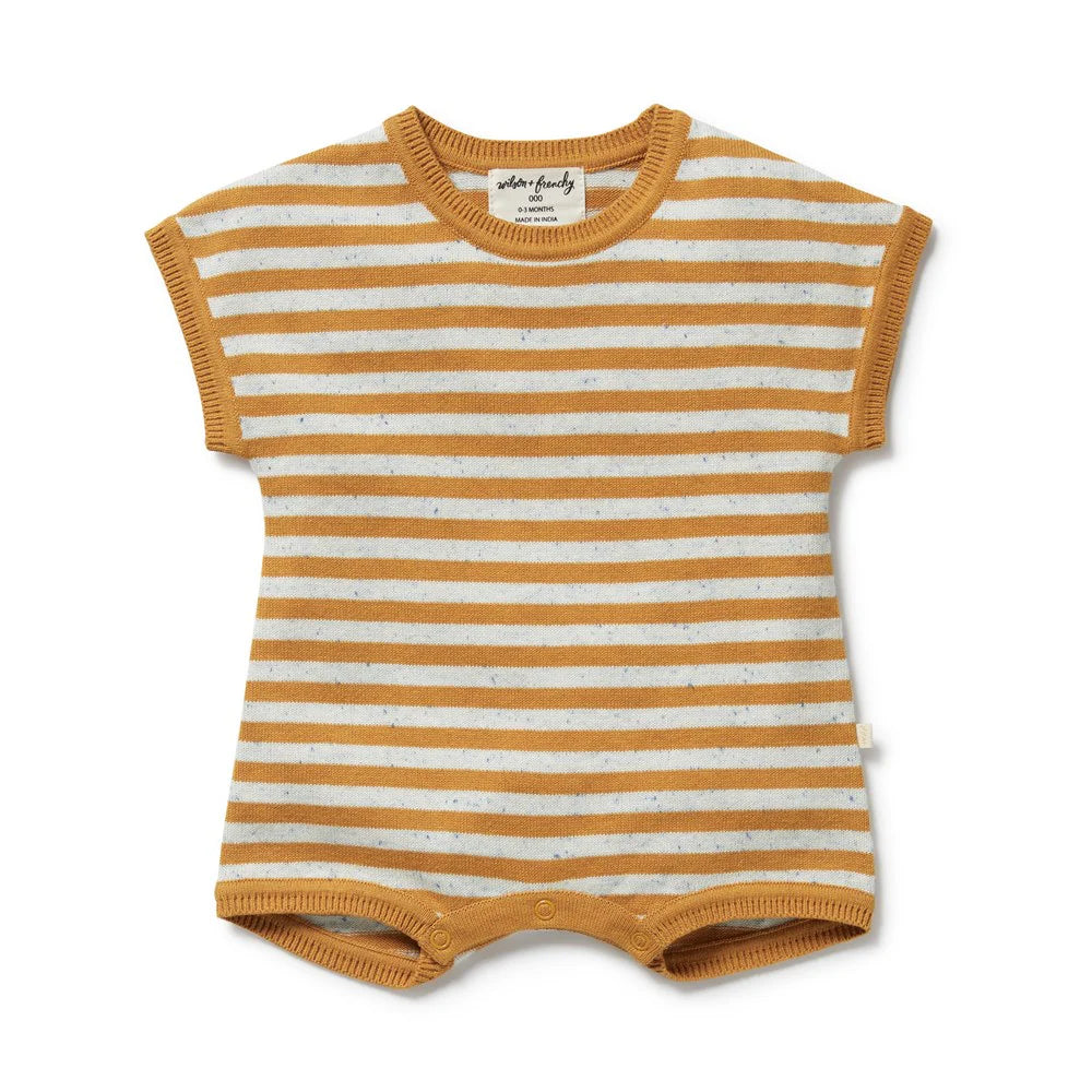 Wilson & Frenchy Golden Wave Stripe Organic Knitted Growsuit